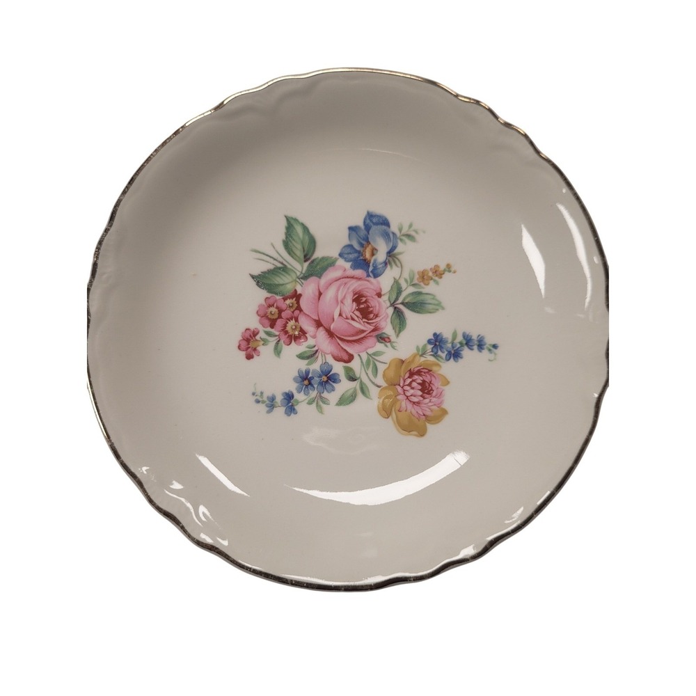Vintage Scio "Hazel" Saucer Plates Set Gold Trimmed 6in Rose Bouquet 5